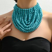 Wholesale Jewelry Lady Queen Sexy Colorful Wood Iron Beaded Braid Double Layer Necklaces sku image 2