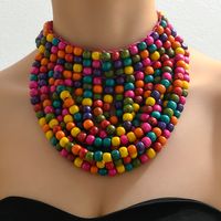 Wholesale Jewelry Lady Queen Sexy Colorful Wood Iron Beaded Braid Double Layer Necklaces main image 5