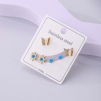 3 Pairs Modern Style Butterfly Stainless Steel Ear Studs main image 5