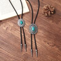 Vintage Electroplated Antique Metal Petals Turquoise Floral Sweater Chain Pu Artificial Leather Stretchable Fashion Accessories Sweater Chain main image 3
