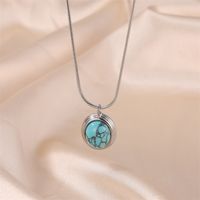 Commute Oval Stainless Steel 18k Gold Plated Turquoise Pendant Necklace In Bulk main image 6