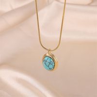 Commute Oval Stainless Steel 18k Gold Plated Turquoise Pendant Necklace In Bulk main image 7