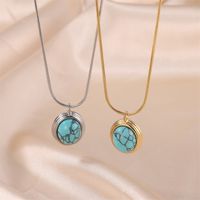 Commute Oval Stainless Steel 18k Gold Plated Turquoise Pendant Necklace In Bulk main image 1