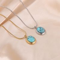 Commute Oval Stainless Steel 18k Gold Plated Turquoise Pendant Necklace In Bulk main image 8