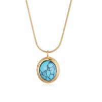 Commute Oval Stainless Steel 18k Gold Plated Turquoise Pendant Necklace In Bulk main image 5