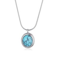 Commute Oval Stainless Steel 18k Gold Plated Turquoise Pendant Necklace In Bulk main image 4