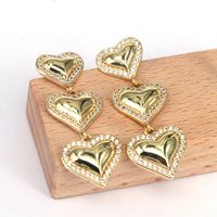 1 Pair Vintage Style Simple Style Heart Shape Plating Inlay Copper Zircon Gold Plated Drop Earrings main image 5