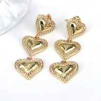 1 Pair Vintage Style Simple Style Heart Shape Plating Inlay Copper Zircon Gold Plated Drop Earrings main image 2