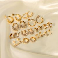 1 Pair Classic Style U Shape Crown Butterfly Plating Inlay Stainless Steel Artificial Pearls Rhinestones Zircon 18K Gold Plated Earrings main image 2