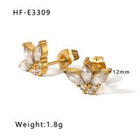 1 Pair Classic Style U Shape Crown Butterfly Plating Inlay Stainless Steel Artificial Pearls Rhinestones Zircon 18K Gold Plated Earrings sku image 1
