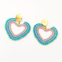 1 Pair Original Design Heart Shape Glass Seed Bead Drop Earrings sku image 1
