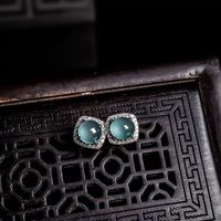 1 Pair Simple Style Square Plating Inlay Copper Artificial Gemstones Ear Studs main image 3