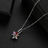 Wholesale Simple Style Flower 304 Stainless Steel Copper Plating Inlay Rhodium Plated Zircon Necklace Pendant main image 1