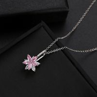 Wholesale Simple Style Flower 304 Stainless Steel Copper Plating Inlay Rhodium Plated Zircon Necklace Pendant sku image 6