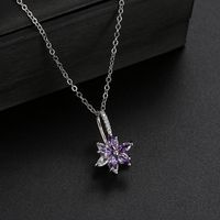 Wholesale Simple Style Flower 304 Stainless Steel Copper Plating Inlay Rhodium Plated Zircon Necklace Pendant sku image 7