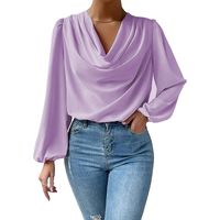 Femmes Chemisière Manche Longue Blouses Plissé Élégant Couleur Unie main image 4