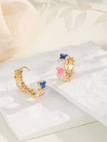 1 Pair Vintage Style Fashion Sweet Butterfly Enamel Plating Copper 18k Gold Plated Hoop Earrings main image 5
