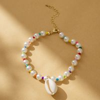 Simple Style Shell Imitation Pearl Alloy Beaded Women's Anklet Necklace sku image 1