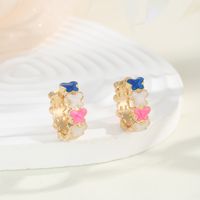 1 Pair Vintage Style Fashion Sweet Butterfly Enamel Plating Copper 18k Gold Plated Hoop Earrings main image 1