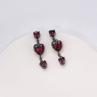 1 Pair Gothic Streetwear Cool Style Heart Shape Inlay Alloy Zircon Drop Earrings main image 4