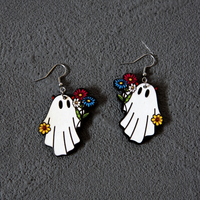 1 Par Ropa De Calle Patrón De Halloween Madera Pendientes De Gota sku image 2