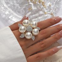 Elegant Glam Bridal Flower Alloy Inlay Artificial Pearls Artificial Diamond Women's Open Rings main image 1