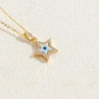 Elegant Classic Style Cross Devil's Eye Star Copper Plating Inlay Shell Zircon 14k Gold Plated Pendant Necklace sku image 3
