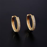 1 Pair Casual Simple Style Shiny Round Plating Inlay Copper Zircon K Gold Plated Hoop Earrings main image 4