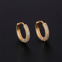 1 Pair Casual Simple Style Shiny Round Plating Inlay Copper Zircon K Gold Plated Hoop Earrings main image 2