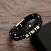 Classical Rock British Style Solid Color Stainless Steel Pu Leather Men's Bangle main image 4