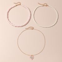 Cute Sweet Heart Shape Artificial Diamond Artificial Pearl Metal Wholesale Pendant Necklace Necklace main image 3