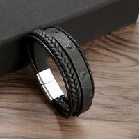 Classical Rock Simple Style Solid Color Pu Leather Alloy Men's Bracelets Bangle main image 4