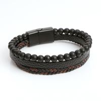 Classique Style Simple Couleur Unie Faux Cuir Alliage La Pierre Naturelle Hommes Bracelet main image 2