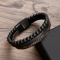 Classical Simple Style Solid Color Pu Leather Alloy Natural Stone Men's Bangle main image 4