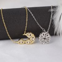 Sweet Four Leaf Clover Heart Shape Stainless Steel Inlay Artificial Diamond Pendant Necklace main image 1