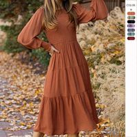 Women's Swing Dress Casual Vintage Style Round Neck Long Sleeve Solid Color Midi Dress Daily main image 1