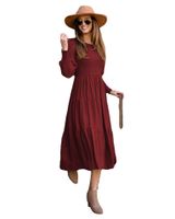 Women's Swing Dress Casual Vintage Style Round Neck Long Sleeve Solid Color Midi Dress Daily main image 4
