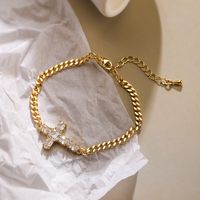 Simple Style Commute Cross Copper 18k Gold Plated Zircon Bracelets In Bulk sku image 2