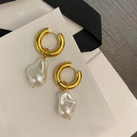 1 Pair Commute Irregular Plating Stainless Steel Freshwater Pearl Gold Plated Drop Earrings main image 4
