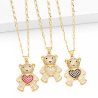 Cute Little Bear Heart Shape Stainless Steel Copper Plating Inlay Zircon 18k Gold Plated Pendant Necklace main image 1