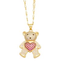 Cute Little Bear Heart Shape Stainless Steel Copper Plating Inlay Zircon 18k Gold Plated Pendant Necklace main image 6