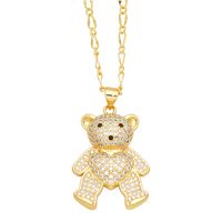 Cute Little Bear Heart Shape Stainless Steel Copper Plating Inlay Zircon 18k Gold Plated Pendant Necklace main image 3
