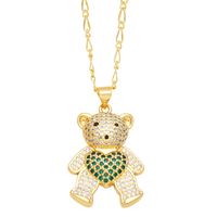 Cute Little Bear Heart Shape Stainless Steel Copper Plating Inlay Zircon 18k Gold Plated Pendant Necklace main image 4