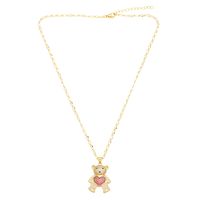 Cute Little Bear Heart Shape Stainless Steel Copper Plating Inlay Zircon 18k Gold Plated Pendant Necklace main image 2