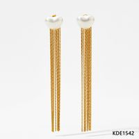 1 Pair Lady Heart Shape Tassel Plating 304 Stainless Steel Artificial Pearl 16K Gold Plated White Gold Plated Gold Plated Drop Earrings sku image 3