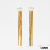 1 Pair Lady Heart Shape Tassel Plating 304 Stainless Steel Artificial Pearl 16K Gold Plated White Gold Plated Gold Plated Drop Earrings sku image 5
