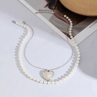 Princess Simple Style Cool Style Heart Shape Imitation Pearl Alloy Copper Women's Pendant Necklace main image 4