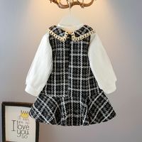 Cute Simple Style Classic Style Grid Front Pocket Bear Cotton Girls Clothing Sets main image 2
