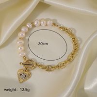 Vintage Style Roman Style Devil's Eye Heart Shape Freshwater Pearl Copper Beaded Inlay Zircon Bracelets sku image 1