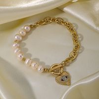 Vintage Style Roman Style Devil's Eye Heart Shape Freshwater Pearl Copper Beaded Inlay Zircon Bracelets main image 4